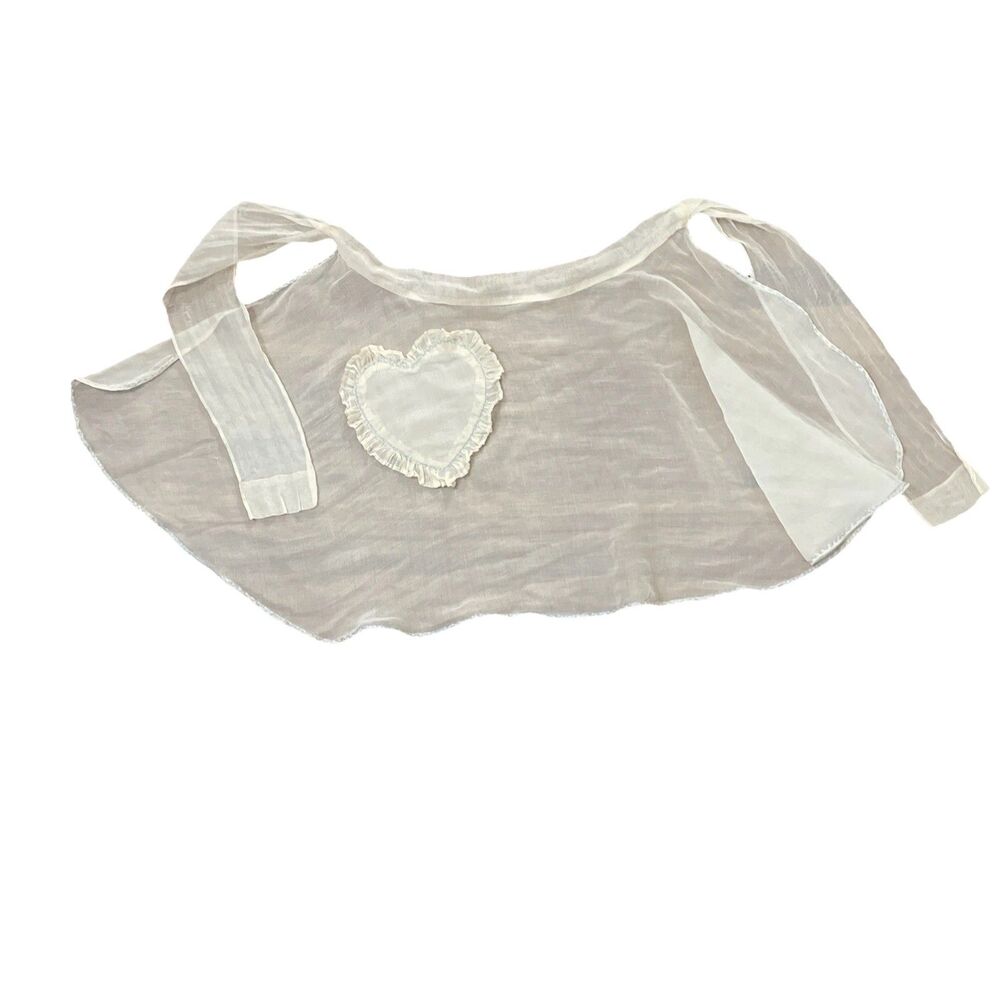 Vintage 1970s Sheer Peach Organza Kitchen Apron One Size Heart Pocket Handmade